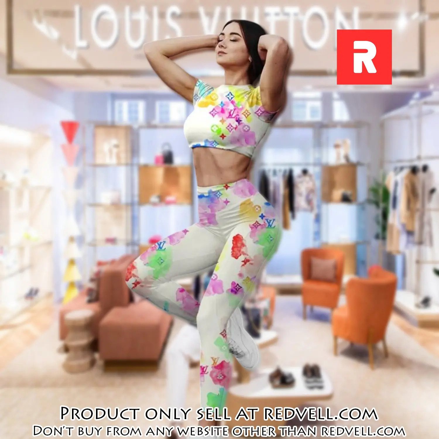 Rainbow louis vuitton luxury sportwear combo luxury brand crop top tshirt and legging for women ctl1041 rv5148431